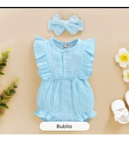 Unisex Kız Bebek&Çocuk %100 Pamuklu Bandanalı Tulum-Mavi