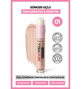 Full Coverage Concealer & Contour Sünger Uçlu Kapatıcı & Kontür 01 6 ml