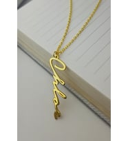 Vaoov 925 Ayar Gümüş El Yazısı Dikey İsim Kolye (Gold)