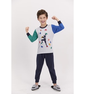 RolyPoly 2510 Erkek Çocuk Uzun Kol Pijama Takımı (Gri)