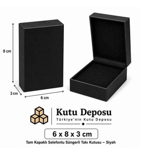 6x8x3 cm Tam Kapaklı Selefonlu Süngerli Takı Kutusu - Siyah (DEMONTE) (50 ADET)