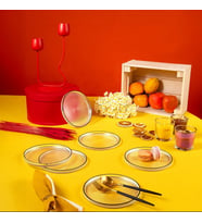 Fecra Loren 6'lı Pasta Tabağı Seti Siyah Fileli 16 Cm
