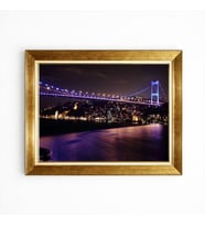 Tablore İstanbul Boğaz Köprüsü Gece Manzaralı Altın Çerçeveli Kanvas Tablo Salon Duvar Dekoru