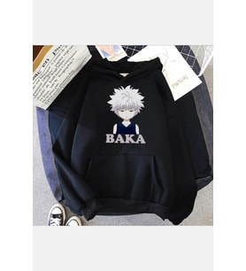 Hunter X Hunter Killua Baka Kapşonlu Sweatshirt (Siyah)
