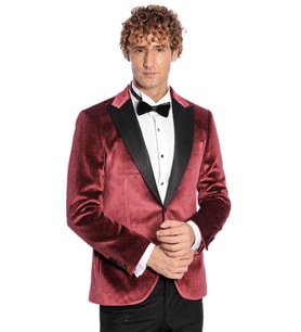 Simli Slim Fit Kadife Bordo Erkek Smokin Ceket - Wessi