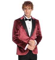 Simli Slim Fit Kadife Bordo Erkek Smokin Ceket - Wessi