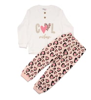Kız Çocuk Ekru Pembe Cool Kalp Baskılı 2'li Pijama Takımı