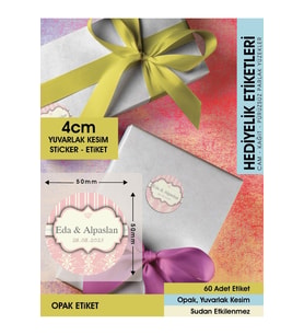Pembe Motifli Davetiye Etiketi, Cemiyet Için Ürünlerinize Özel 5cm - 40 Adet Opak Sticker