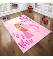 Pembe Prensen Ve Unicorn Desenli Yıkanabilir Kaymaz Taban Leke TutmazBebek ve Çocuk Odası Halısı
