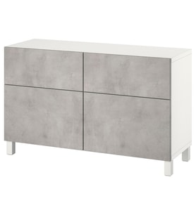 Dolap Kombinasyonu, Beyaz-Açık Gri Taş Görünümlü, 120x42x74 cm, Fren Raylı