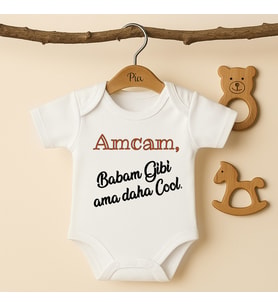 Pia Baby B024 %100 Pamuk Amcam Babam Gibi Ama Daha Cool Yazılı Bebek Body (Ekru)