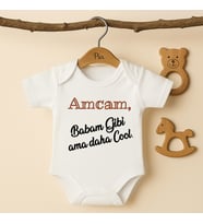 Pia Baby B024 %100 Pamuk Amcam Babam Gibi Ama Daha Cool Yazılı Bebek Body (Ekru)