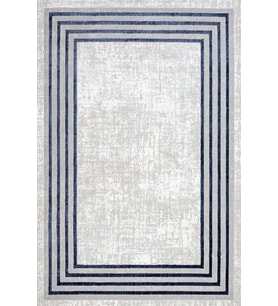 Salon Halısı Mavi Ekru Geometrik Desenli Modern Stil Dijital Baskı Kaymaz Tabanlı Koridor Halısı