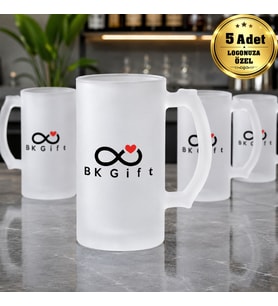 Logonuza Özel 5 Adet 500 ml Buzlu Cam Bira Bardağı Kurumsal Hediye ve Promosyon Seti
