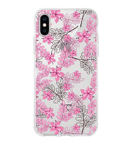 Apple iPhone X Uyumlu Kapak Floral Pembe Tasarımlı Şeffaf Silikon Kılıf