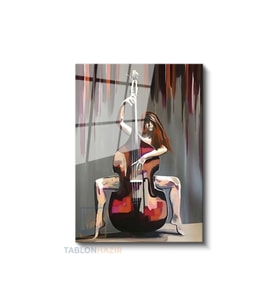 Dikey Cam Tablo Salon Duvar Tablosu Dikey Cam Cello Kadin Yeni Ev Hediyesi Ofis Tablosu