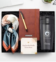 Kişiye Özel Defter & Kalem & Termos & Fular Hediye Seti