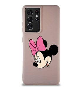 Samsung Galaxy S21 Ultra Soft Premier Kapak Minnie Mouse-B Tasarımlı Silikon Kılıf - Pudra (Şeffaf)