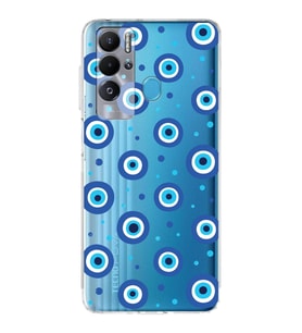 PrintiFy Tecno Pova Neo ile Uyumlu Nazar Boncuğu 1 Baskılı Kamera Korumalı Şeffaf Silikon Kılıf