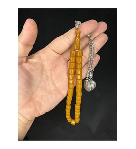 SEVGİLİYE ÖZEL HEDİYE TOZ KEHRİBAR TESBİH SARI RENKLİ KAPSÜL KESİM 9 MM H-1583.