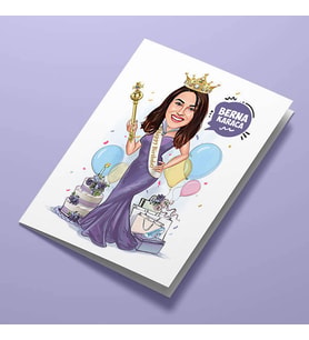 Kişiye Özel Doğum Günü Kraliçesi Karikatürlü Tebrik Kartı