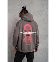 Erkek Maske Baskılı Kapüşonlu Sweat - Gri
