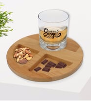 BK Gift Kişiye Özel Sosyal İçici Tasarımlı Viski Bardağı ve Doğal Masif Ahşap Yuvarlak Sunum Tabağı Çerezlik Hediye Seti-2
