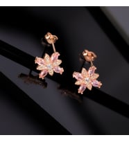 925 Ayar Gümüş Pembe Taşlı Kamelya Çiçeği Küpe