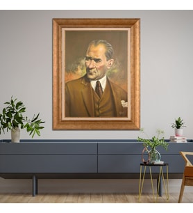 Altın Varaklı Çerçeveli Paspartulu Atatürk Tablo DC1041 (Gold)