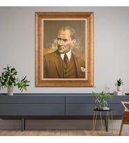 Altın Varaklı Çerçeveli Paspartulu Atatürk Tablo DC1041 (Gold)