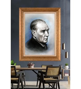 Altın Varaklı Çerçeveli Paspartulu Atatürk Tablo nh375 (Gold)