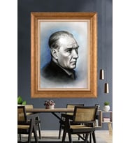 Altın Varaklı Çerçeveli Paspartulu Atatürk Tablo nh375 (Gold)