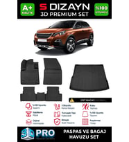 S-Dizayn Peugeot 3008 3D Pro Havuzlu Paspas ve Üst Bagaj Havuzu Seti (2'li SET) 2016-2023 A+ Kalite