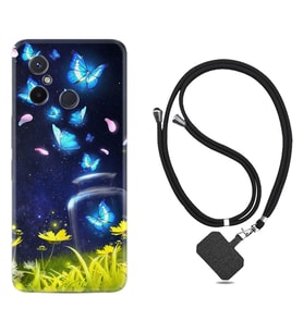 Xiaomi Redmi 12C Kılıf Resimli Boyun Askılı İpli Desenli Silikon Flowers Fox 1309