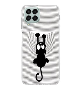 Samsung Galaxy M33 Kapak Çizgi Kedi (Beyaz) Tasarımlı Şeffaf Kılıf