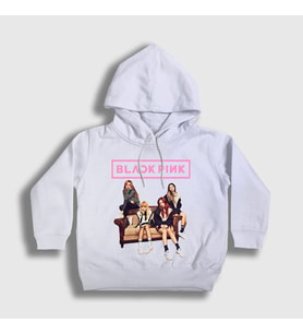 Presmono Unisex Çocuk Beyaz Band Blackpink Kapüşonlu Sweatshirt 19294tt