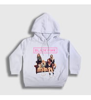 Presmono Unisex Çocuk Beyaz Band Blackpink Kapüşonlu Sweatshirt 19294tt