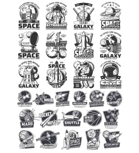Siyah Beyaz Retro Uzay Sticker Set 28 Parça Telefon, Tablet, Defter, Laptop Sticker