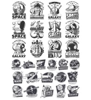 Siyah Beyaz Retro Uzay Sticker Set 28 Parça Telefon, Tablet, Defter, Laptop Sticker