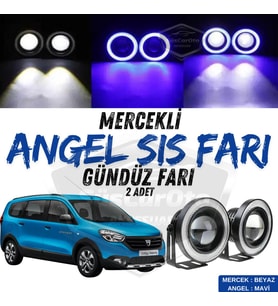 Dacia Lodgy 2012-2022 Uyumlu Mercekli Angel Sis Farı Metal 76 mm Mavi Halkalı Gündüz Farı 2 Adet
