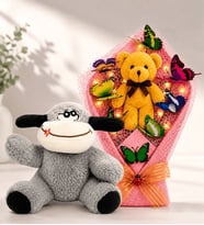 LED Işıklı Peluş Ayıcık Buketi ve Sevimli Peluş Eşek Sevgiliye Kadına Arkadaşa Hediye