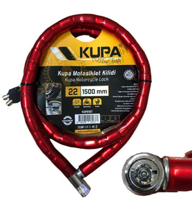 Kupa Vinil Kaplı Çelik Kablolu Esnek Motosiklet Kilidi - 22 mm - 150 cm.