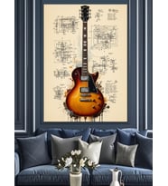 Gitar Teknik Çizim Dekoratif Kanvas - Mdf Ahşap Tablo