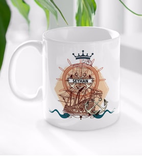 BK Gift Kişiye Özel İsimli Gemi Tasarımlı Beyaz Kupa Bardak-4