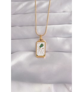 316L Çelik Gold Renk Beyaz Mineli Tarot Kolye (Karışık)
