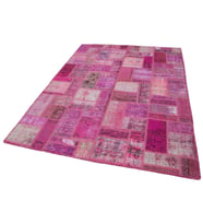 Pembe Halı Modern Geometrik Desenli El Dokuma Salon Halısı Bohem Vintage Eskitme Tasarım