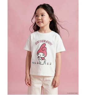 LCW Kids Beyaz Bisiklet Yaka My Melody Baskılı Kız Çocuk Tişört