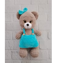 Turkuaz Tulumlu Sevimli Ayıcık Amigurumi Organik Oyuncak