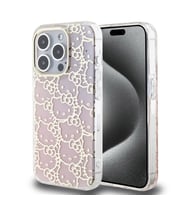 Apple iPhone 15 Pro Uyumlu Kılıf Hello Kitty Orjinal Lisanslı Renk Geçişli Elektroplating Kaplama Kitty Head Desenli Kapak (Pembe)