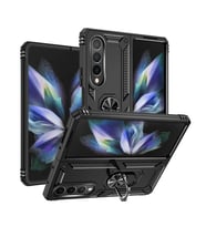 Samsung Galaxy Z Fold 4 Uyumlu Kılıf Standlı Manyetik Yüzüklü Military Magnetic Ring Polycarbonate and TPU Case (Siyah)